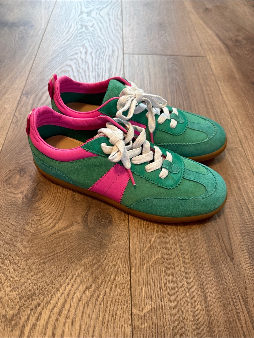 Boden Green Suede Sneakers with Pink Accents - NWOT